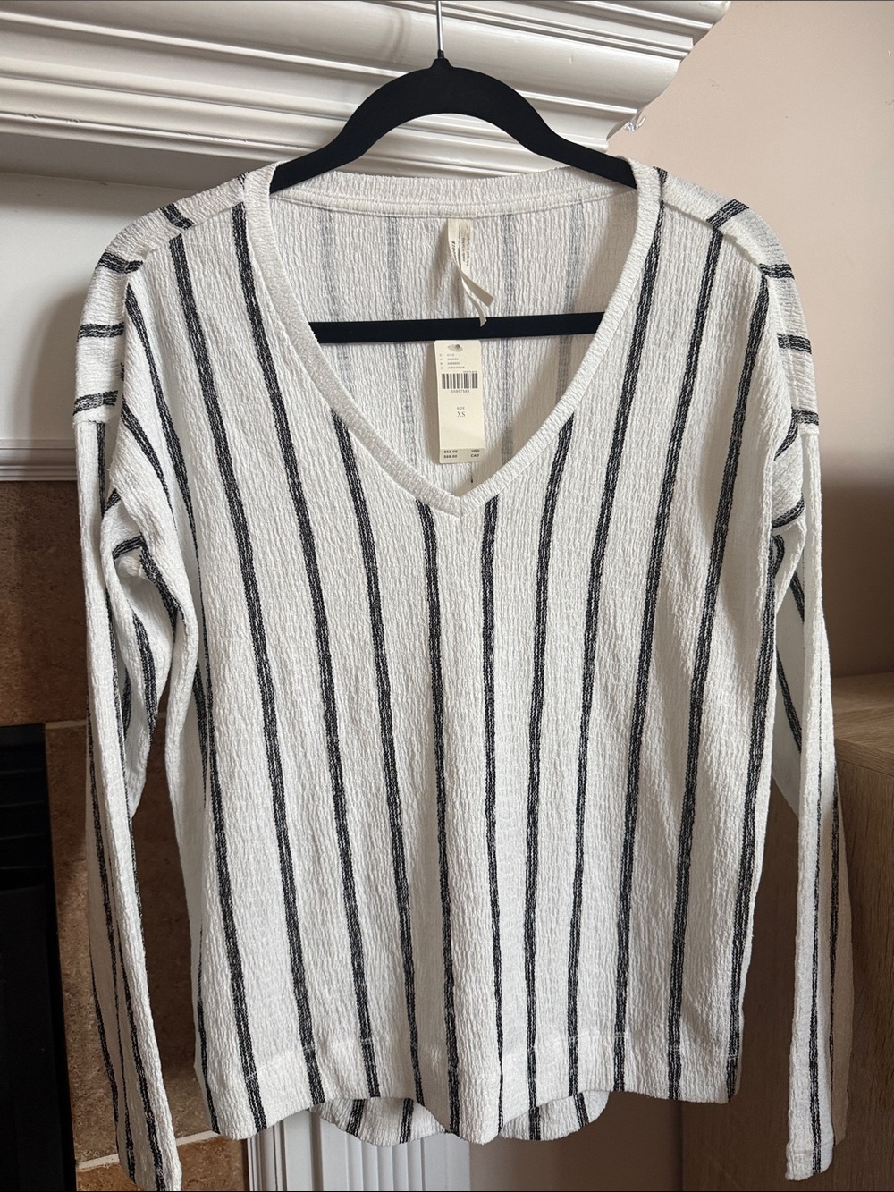 Anthropologie White Sweater with Black Pinstripes